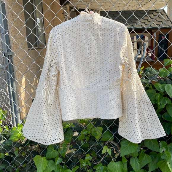 Free People Circle Sleeve Eyelet Jacket, Ivory, M - Picture 5 of 11